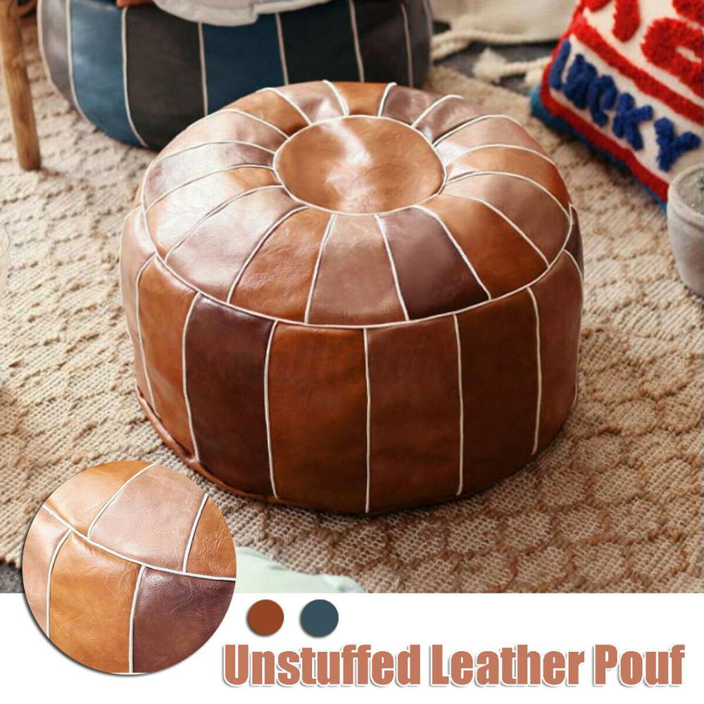 1Pcs Moroccan PU Leather Pouf Embroider Craft Hassock Ottoman Footstool Round Large 50*35cm Artificial Leather Unstuffed Cushion