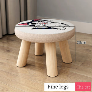 Small stool Household cloth art real wood shoes stool creative round stool sitting room small bench small chair sofa tea table l