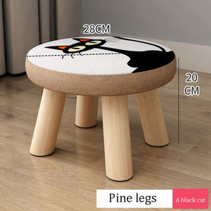 Small stool Household cloth art real wood shoes stool creative round stool sitting room small bench small chair sofa tea table l