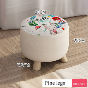 Small stool Household cloth art real wood shoes stool creative round stool sitting room small bench small chair sofa tea table l