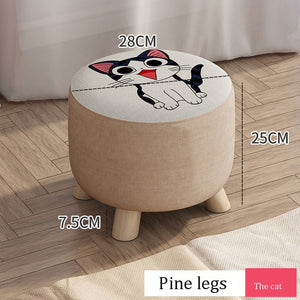 Small stool Household cloth art real wood shoes stool creative round stool sitting room small bench small chair sofa tea table l