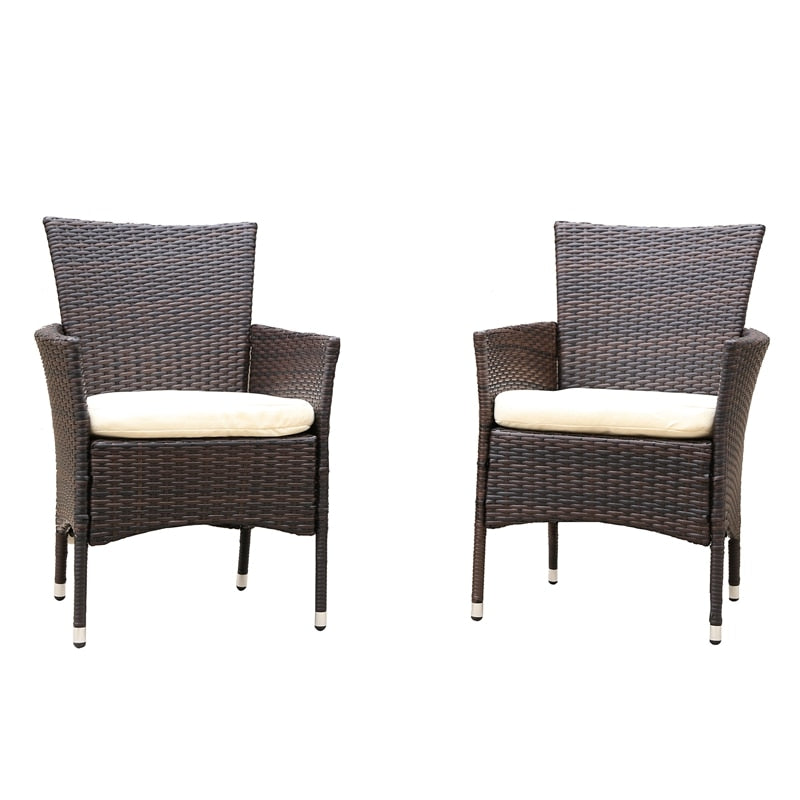 2pcs Patio Rattan Armchair Seat with Removable Cushions