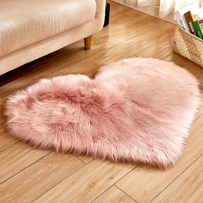 Shaggy Carpet Artificial Sheepskin Hairy Mat Wool Faux Fluffy Mats Love Heart Rugs NO Lint Carpet For Living Room 30x30/40x50cm