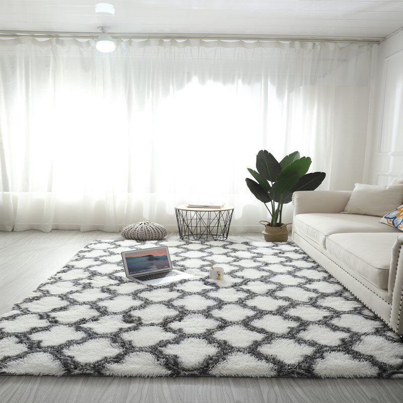 Large Rugs For Modern Living Room  Plush Carpet In Apartment Simple and Light Luxury Nordic Design Bedroom Decoration