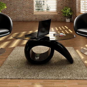 Black Glass Coffe Table Coffee Tables for Living Room Tables with Oval Glass Top High Gloss