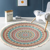 Retro Bohemian Round Carpet Hand Woven Cotton Linen Carpet Rug Bedside Rug Geometric Floor Mat Living Room Carpet Home Decor