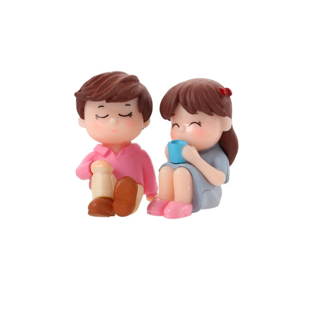 Mini Couple Figures Grandma Grandpa Sweety Lovers Couple Ornament For Fairy Garden Figurines Miniature Home Decoration