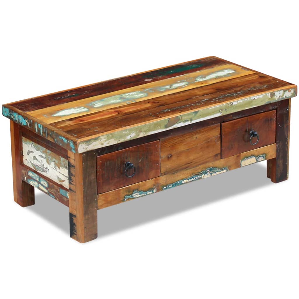 Wood Coffe Table Coffee Tables for Living Room Tables with Storage Drawers Solid Reclaimed Wood 35.4"x17.7"x13.8"