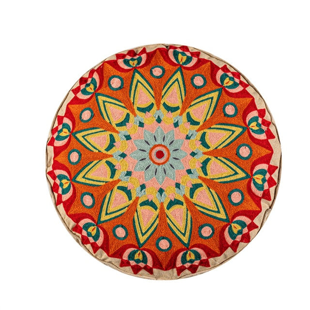 Moroccan Style Throw Pillow Embroider Craft Meditation Pouf Indian Bohemian Style Pom-pom Unstuffed Seat Cushion Ottoman Covers