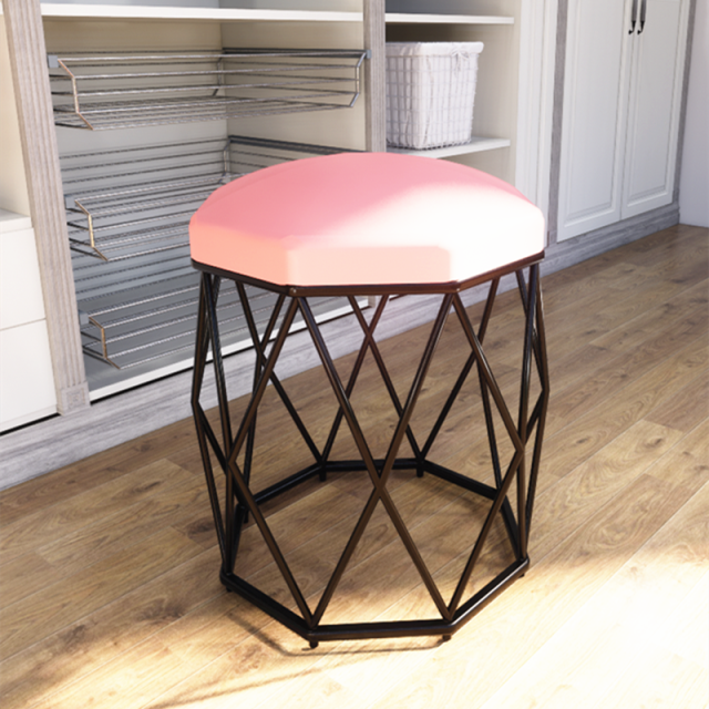 Nordic Stool Household Light Luxury Steel Bar Stool Simple Net Red Fabric Thicken High Round Stool Fashion Golden Stool