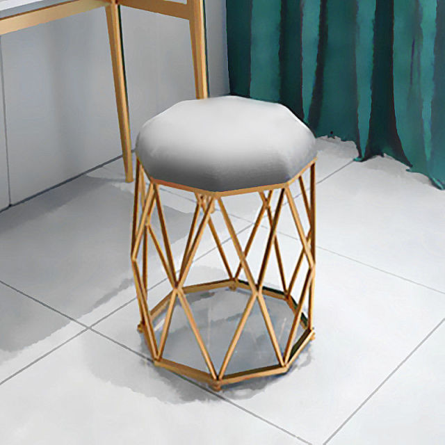 Nordic Stool Household Light Luxury Steel Bar Stool Simple Net Red Fabric Thicken High Round Stool Fashion Golden Stool