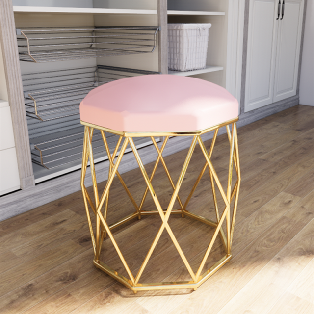 Nordic Stool Household Light Luxury Steel Bar Stool Simple Net Red Fabric Thicken High Round Stool Fashion Golden Stool