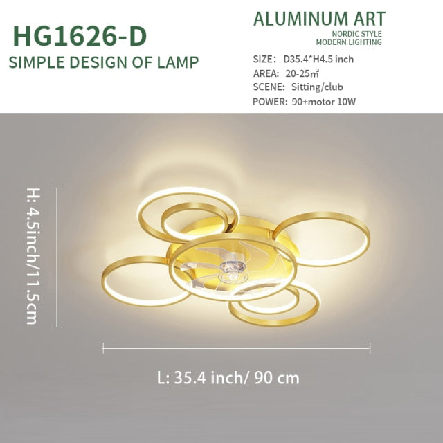 Led Ceiling fan, Modern Simple Style Round Ceiling Lamp, Suitable for Dining Room, Bedroom and Living Room