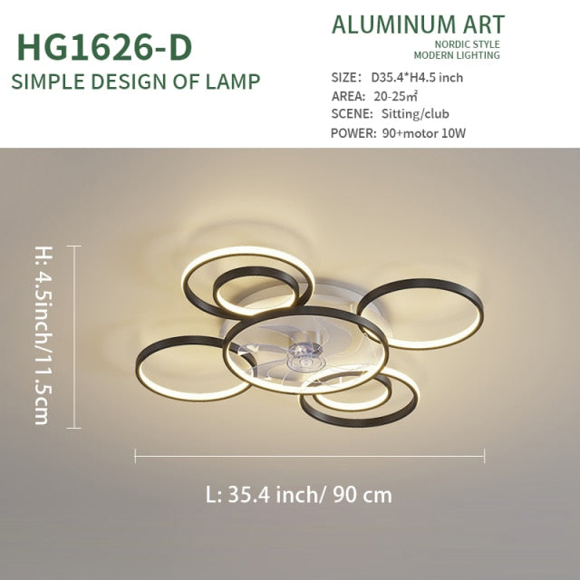 Led Ceiling fan, Modern Simple Style Round Ceiling Lamp, Suitable for Dining Room, Bedroom and Living Room