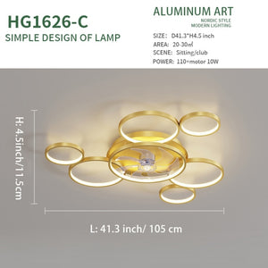 Led Ceiling fan, Modern Simple Style Round Ceiling Lamp, Suitable for Dining Room, Bedroom and Living Room