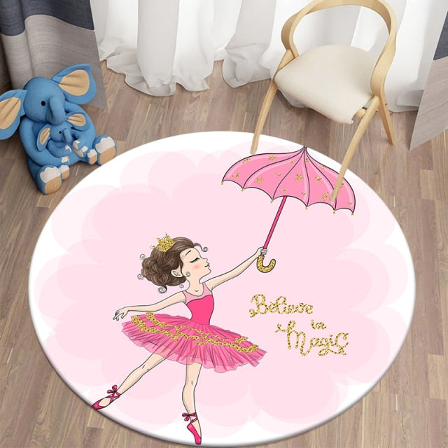 Decorative Round Carpet Cartoon Ballet Girls Print Area Rugs Bedroom Carpet Floor Mat Anti-slip Children's Rugs Mat for Children