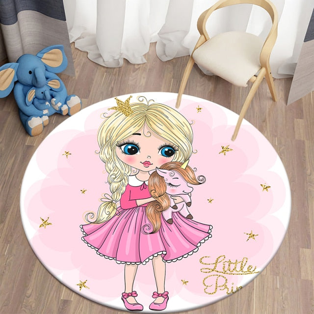 Decorative Round Carpet Cartoon Ballet Girls Print Area Rugs Bedroom Carpet Floor Mat Anti-slip Children's Rugs Mat for Children