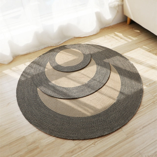 Round Woven Rugs Handmade Rattan Carpet With Tassel for Bedroom Living Room Vintage Home Decor Floor Mats Chic Room Door Mat