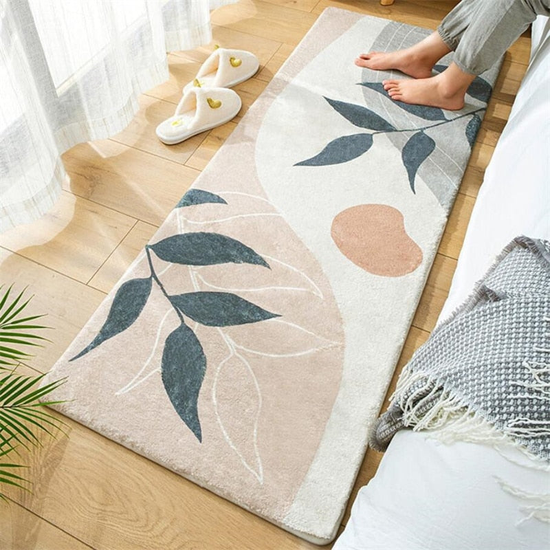 Soft Imitation Cashmere Carpet Bedroom Bedside Rug Bathroom Absorbent Non-Slip Rugs Leaf Print Floor Mat Living Room Door Mats