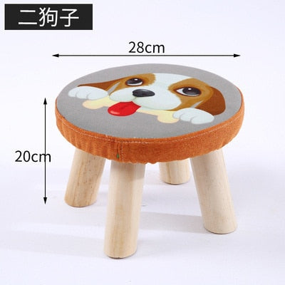 Small Stool Wooden Ottoman with Linen Cotton Cover