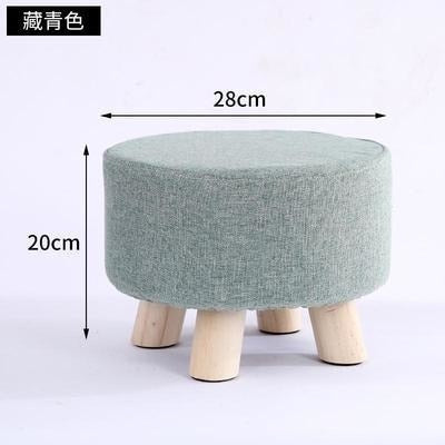 Small Stool Wooden Ottoman with Linen Cotton Cover