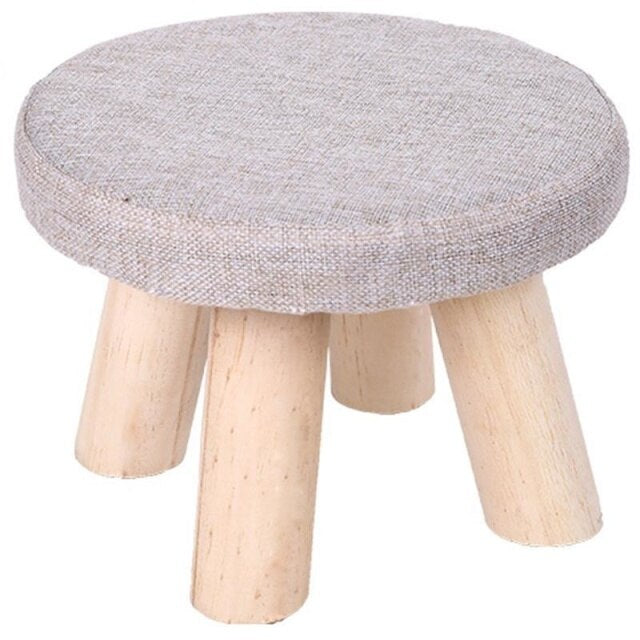 Small Stool Wooden Ottoman with Linen Cotton Cover