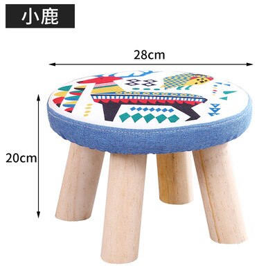 Small Stool Wooden Ottoman with Linen Cotton Cover