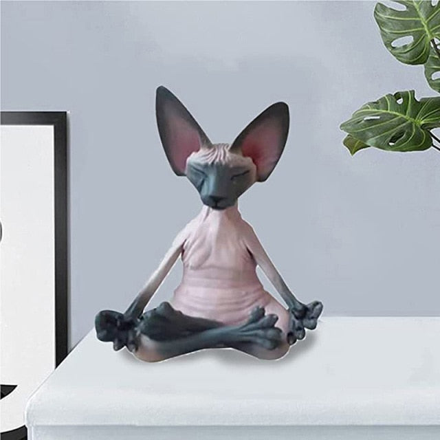 Home Decor Sphynx Cat Meditate Collectible Figurines Miniature Buddha Cat Figurine Animal Model Doll Toys Hairless Cat Figurine