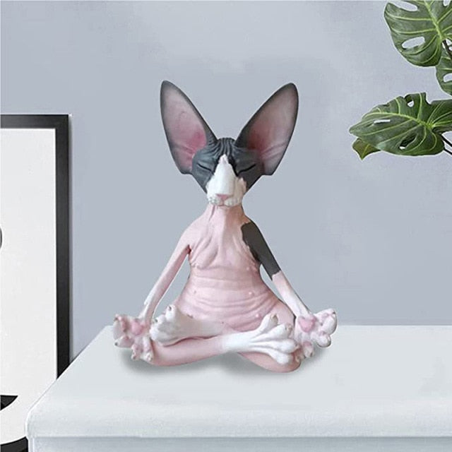 Home Decor Sphynx Cat Meditate Collectible Figurines Miniature Buddha Cat Figurine Animal Model Doll Toys Hairless Cat Figurine