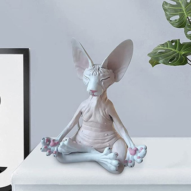 Home Decor Sphynx Cat Meditate Collectible Figurines Miniature Buddha Cat Figurine Animal Model Doll Toys Hairless Cat Figurine