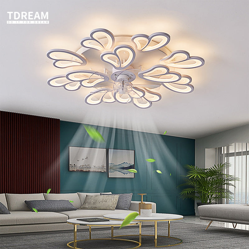 Modern LED Ceiling Fan with Light  Wind Adjustable Speed for Living Bedroom Decor Room Lustre Chandeliers Ceiling Fans Lamp