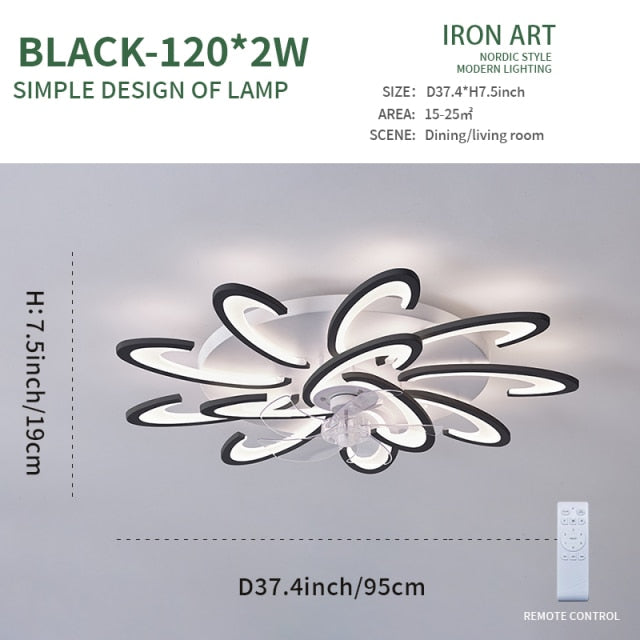 Modern LED Ceiling Fan with Light  Wind Adjustable Speed for Living Bedroom Decor Room Lustre Chandeliers Ceiling Fans Lamp