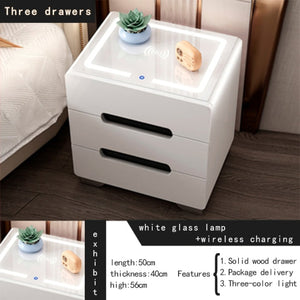 Intelligent Bedside Table Bedroom Storage Cabinet Modern Simple Wireless Charging White Multifunctional Bedside Cabinet