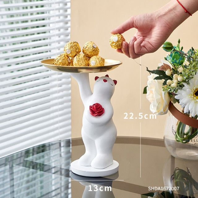 Creative White Bear Statue Storage Tray Nordic Home Decor Living Room Table Decoration Snacks Storage Tray Decoration Crafts