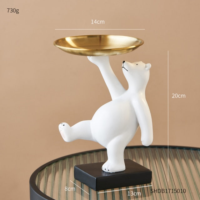 Creative White Bear Statue Storage Tray Nordic Home Decor Living Room Table Decoration Snacks Storage Tray Decoration Crafts