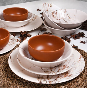 Modern Brown Marble Elegant Dining Set 24 Pieces for 6 People
