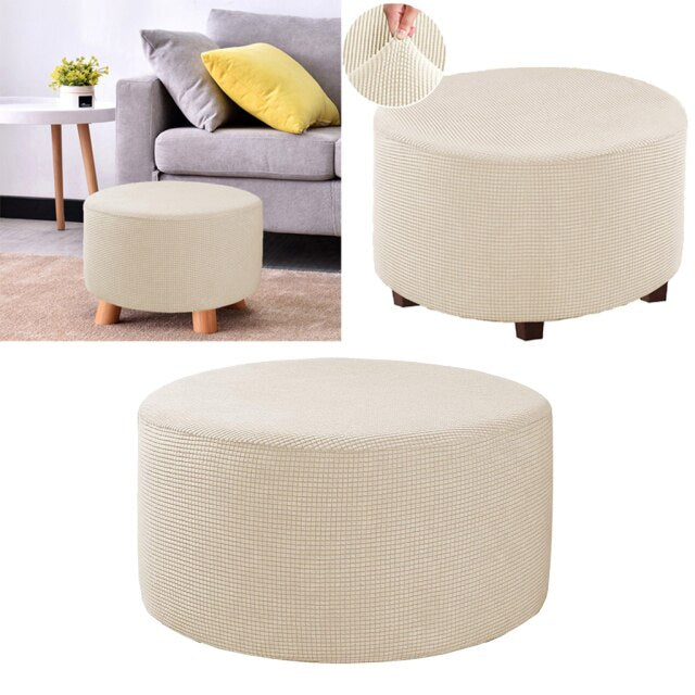 Round CubeOttoman Slipcover Footstool Footrest Cover Case Living Room Stool