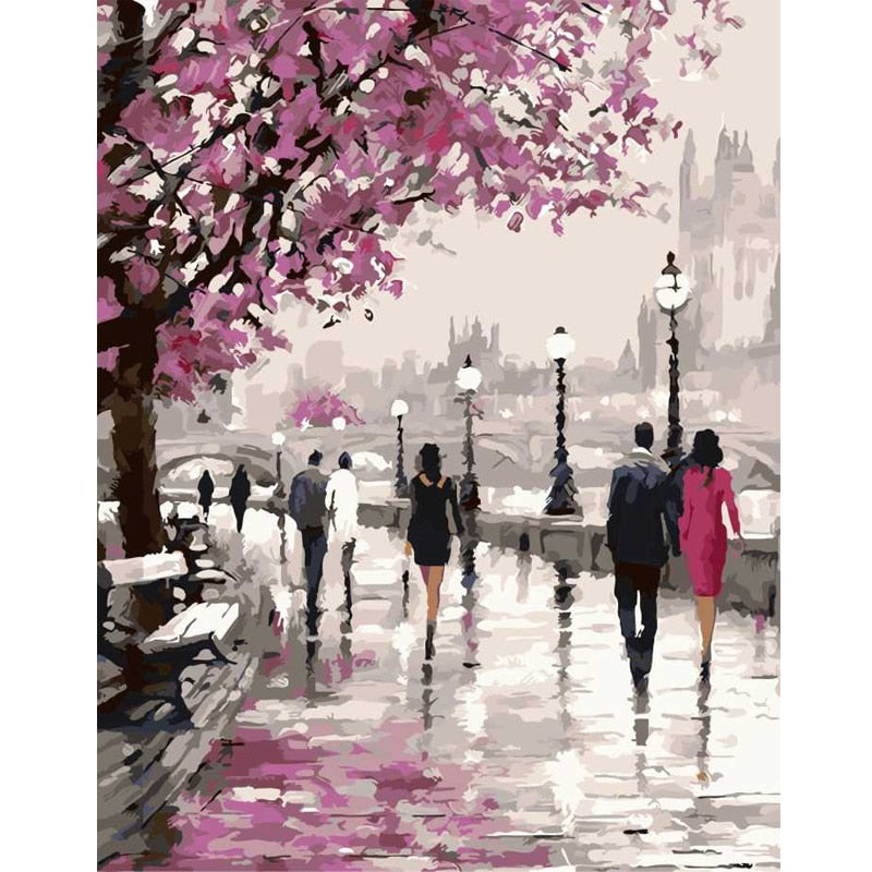 Cherry Blossoms Road Oil Painting