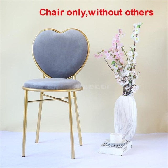 Modern Fashion Nordic Minimalist Coffee Cafe Chair Love Heart Shape Backrest Flannelette Soft Seat Metal Iron Art Leisure Chair